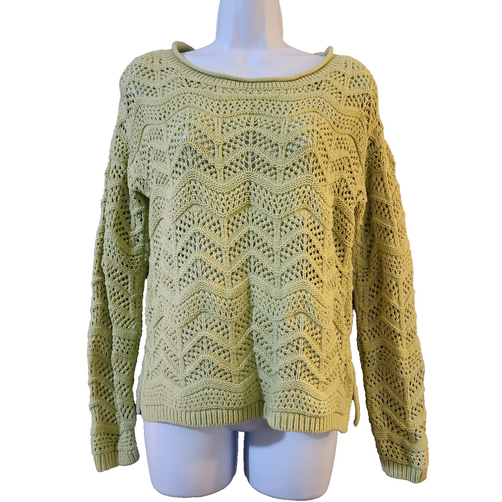 Maurices Womens Sweater Size XS Green Pullover Open Knit Roll Neck Long Sleeve